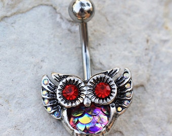 Mini Owl with Crystal Ruby Red Eyes Belly Button Jewelry For Women and Teens 1A125 SALE--Belly Ring