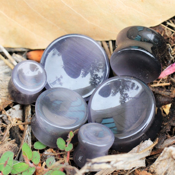 Natural Purple Cats Eye Concave Stone Saddle Plug