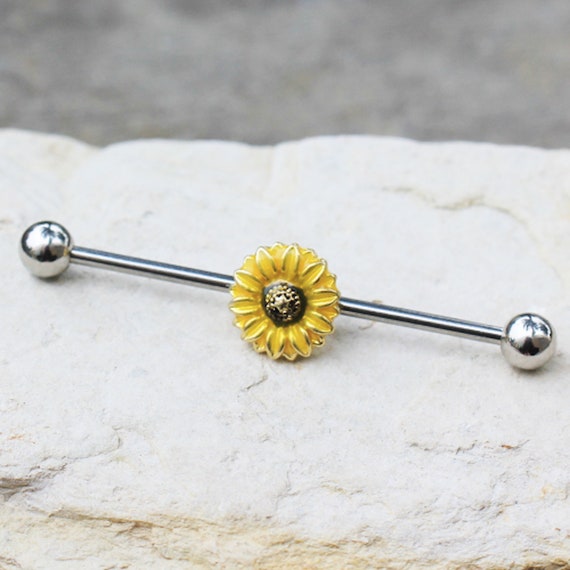 316L Stainless Steel Sunflower Industrial Barbell Etsy