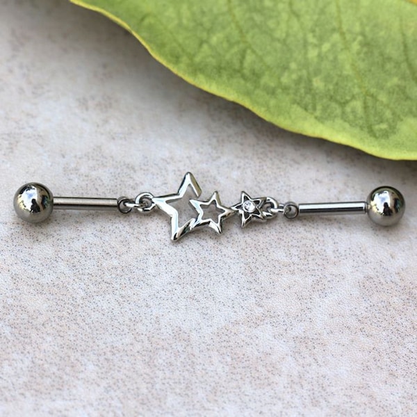 Stainless Steel Star Chain Industrial Barbell Earrings