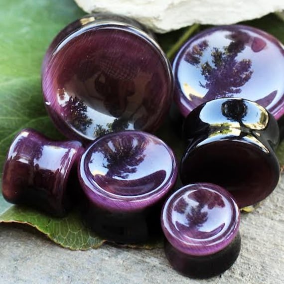 Natural Purple Cats Eye Concave Stone Saddle Plug