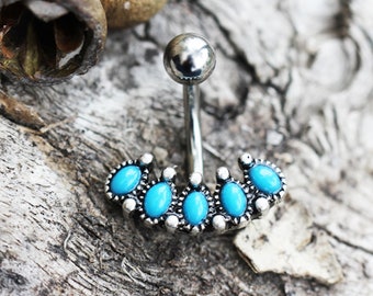 Stainless Steel Antique Turquoise Navel Ring