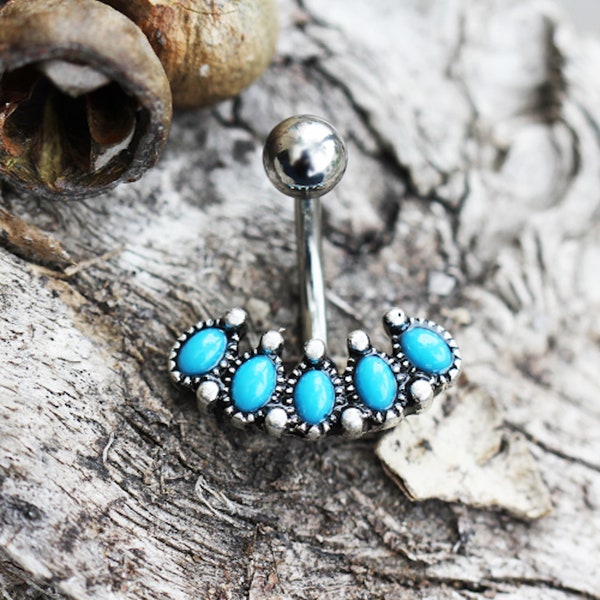 Stainless Steel Antique Turquoise Belly Button Navel Ring