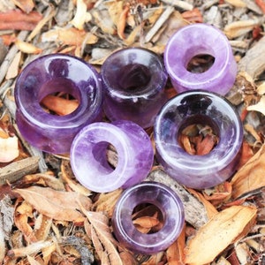 Natural Amethyst Stone Double Flare Tunnel Ear Gauge Plug Earrings