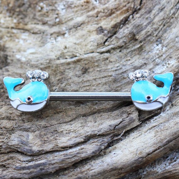 316L Stainless Steel Light Blue Whale Nipple Bar