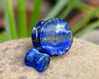 AAA Grade Natural Lapis Lazuli Stone Saddle Ear Gauge Plug Earrings