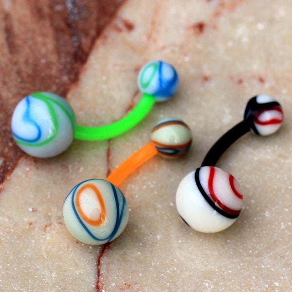 PTFE Navel Ring with Two Tone Swirl Balls