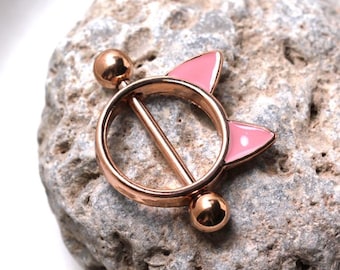 Rose Gold Plated Pink Cat Nipple Shield Rings
