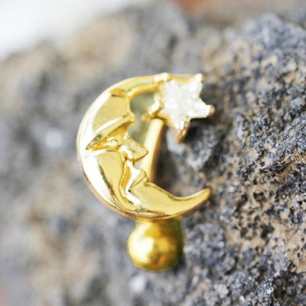 Gold Plated Man in The Moon Top Down Belly Button Navel Ring