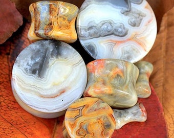 Natural Crazy Lace Agate Stone Saddle Plug Earrings