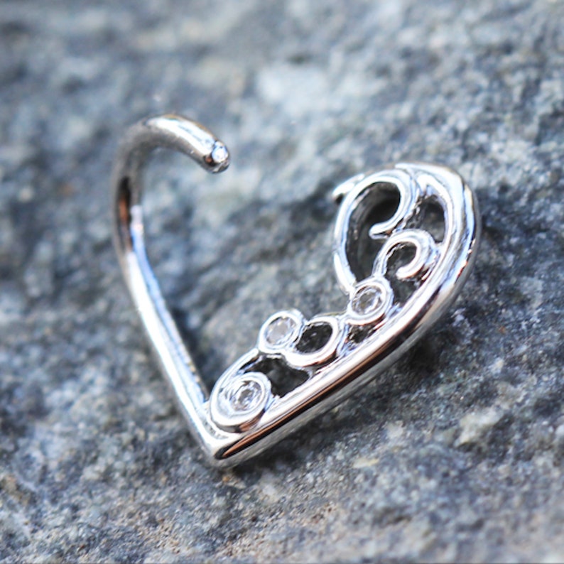 316L Stainless Steel Jeweled Ornate Heart Annealed Cartilage Earring