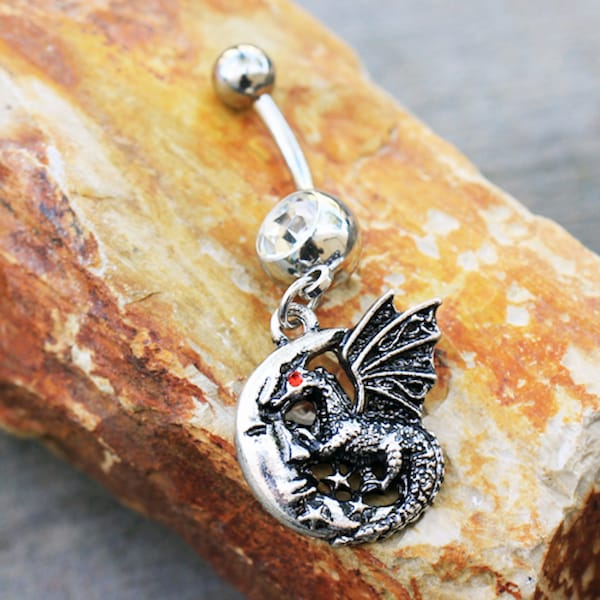 316L Stainless Steel Dragon Moon Dangle Navel Ring