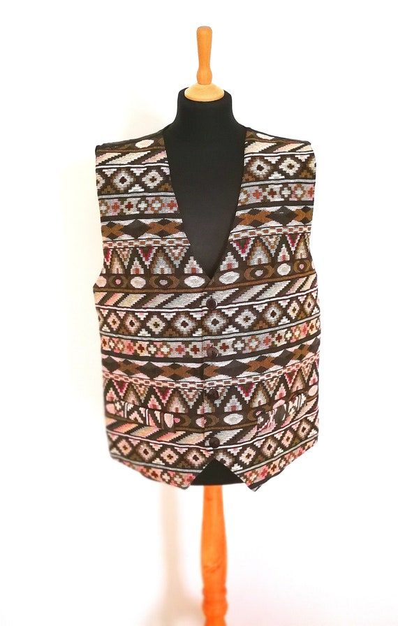 Vintage crazy pattern Vest Vest Hippie Festival 80s 90s Size M