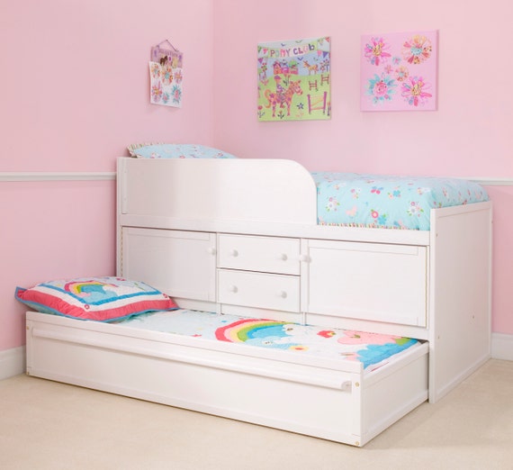 kids white trundle bed