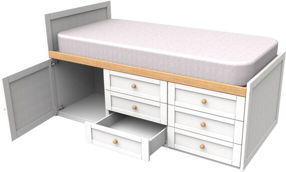 white cabin bed with storage