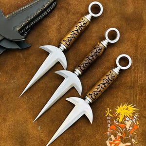 Handgefertigtes Minato Kunai Replica: Anime Messer mit graviertem Griff, 5160 Stahlklinge