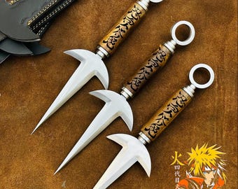 Handmade Minato Kunai Replica: Engraved Handle, 5160 Steel Blade