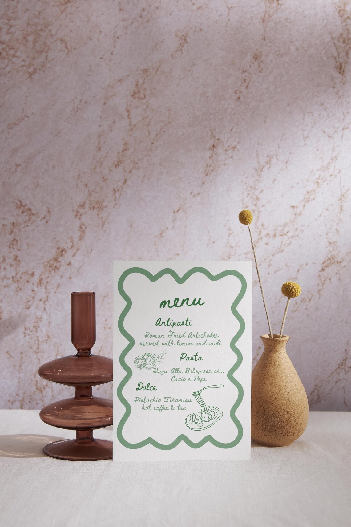 Minimal Italian Menu Design in Green Line Art. Simple Elegant Classic ...