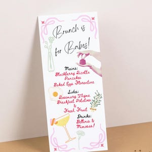 Brunch is for Babes” funny Menu Design pancakes and mimosas breakfast party