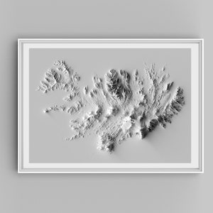 Impressão do mapa em relevo da Islândia