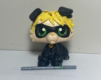 Littlest Pet Shop OOAK Custom Collie Dog Miraculous Ladybug Chat Noir