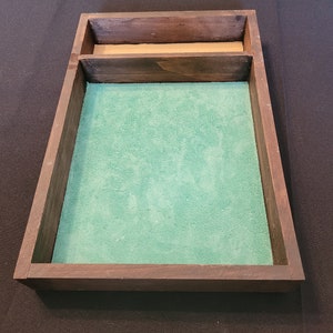Teal and tan leather lined dice tray