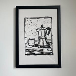 Original Mokka Linoldruck: Kaffee Geschenk, A4 Kunst
