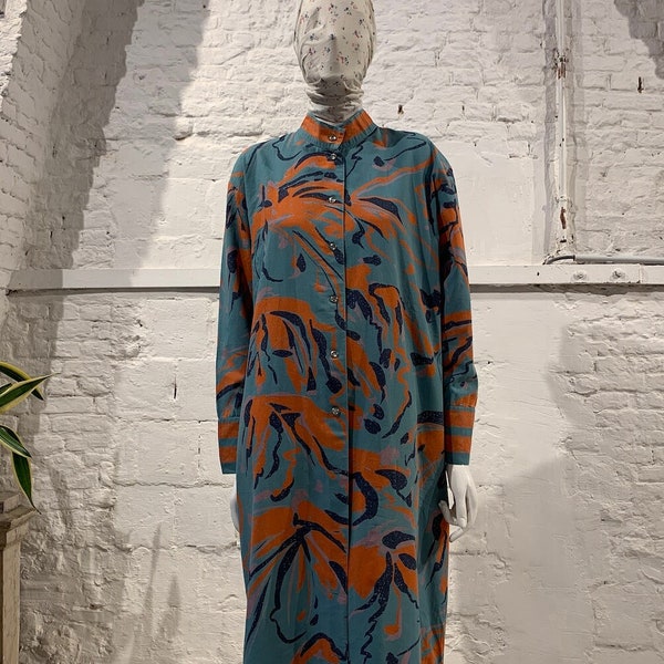Vintage 1980s Marimekko Suomi Cotton Abstract Shirtdress Dress