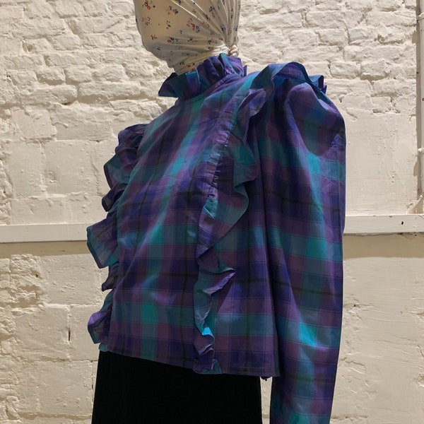 Vintage 1980s ruffle plaid blouse. Prairie,The Vampire's Wife,BATSHEVA