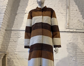 Vintage 1970s Colourblock Striped Woven Cotton Duster Coat Hippie Boho