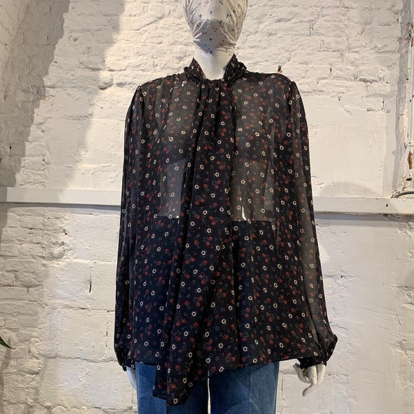 Alexander McQueen Floral Print Silk Top/Blouse With Tie Detail Smock Victorian Gothic