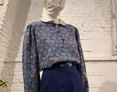 Vintage 1980s Prairie Floral Cotton Peter Pan Collar Blouse Romantic Shirt