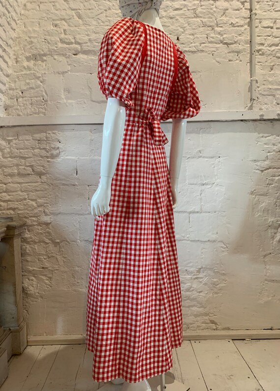 Vintage 1970s prairie gingham,puff sleeve cotton,