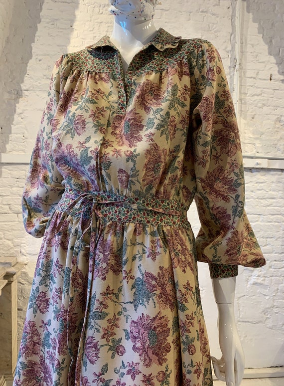 Vintage 1970s/80s Prairie Floral Frilly Collar Cotton Mix Dress 