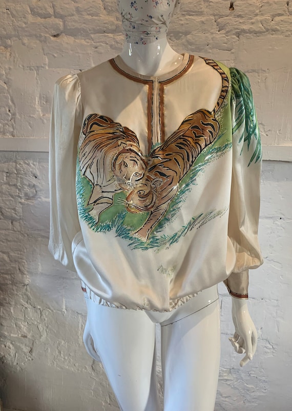 Vintage 1970s/80s tigers hand painted blouse vampi
