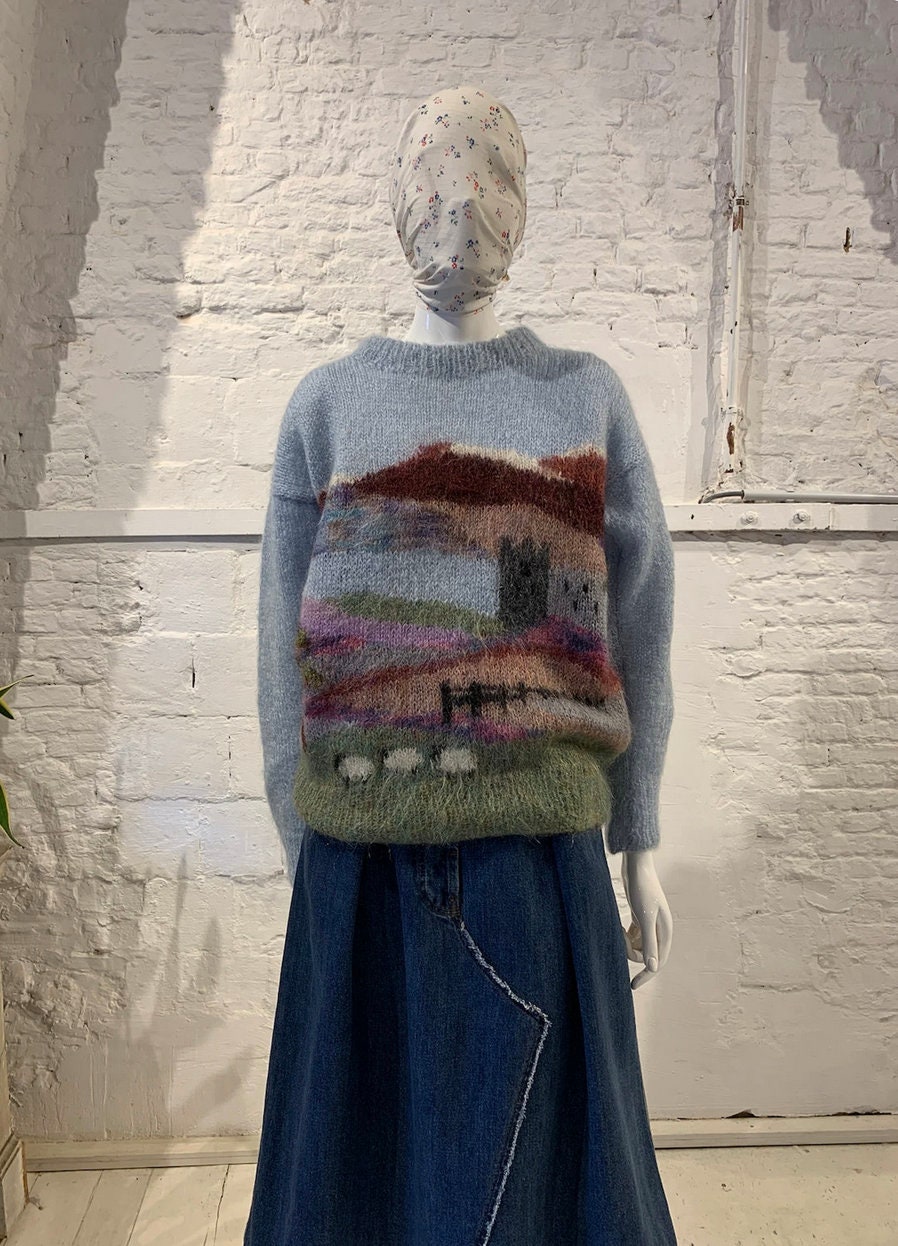 Rare Vintage 1980s Folk Susie Lee Hand Knitted Intarsia Wool 