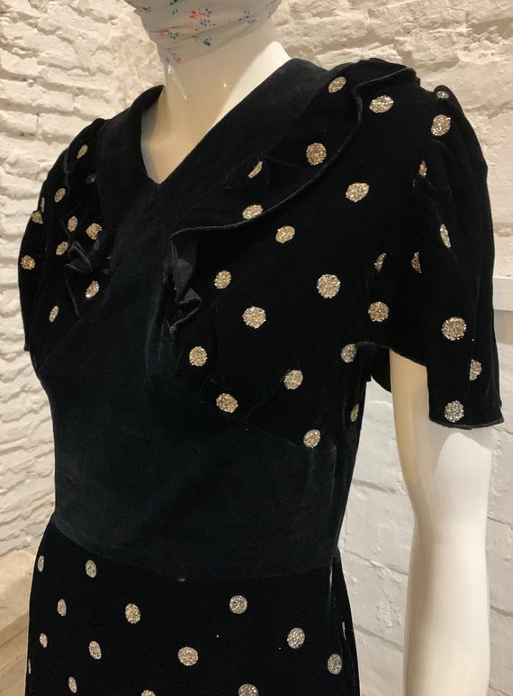 Vintage 1970s Velvet Maxipolka-dot glitter glam ro