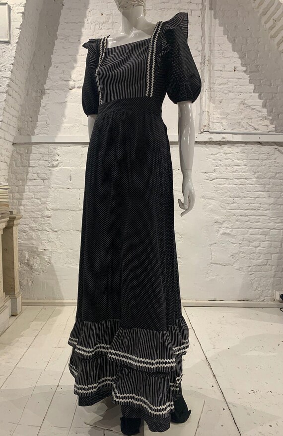 Vintage 1970s cotton prairie dress striped polka d