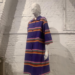 Rare Vintage 1970s Maimekko Coat Dress Striped Rainbow Dress Smock