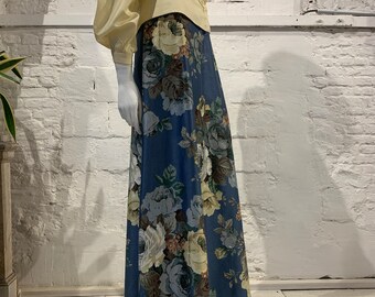 Vintage escandinavo 1970s Prairie English Garden Rose Floral Algodón Maxi Falda Romántica