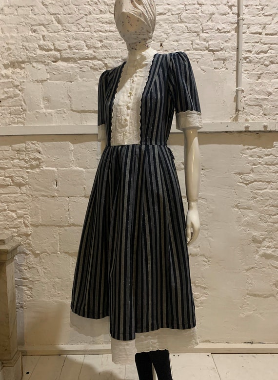 Vintage 1970s/80s striped prairie dress,embroidery