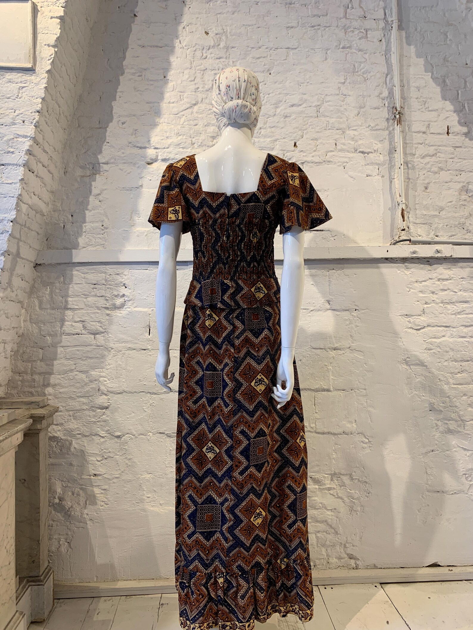 Vintage 70s Floral Maxi Dress, Smocked Bodice, Angel Sleeve - Etsy