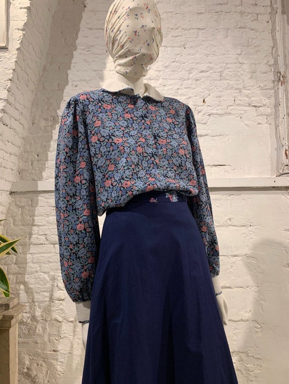 Vintage 1980s Prairie Floral Cotton Peter Pan Collar Blouse Romantic Shirt