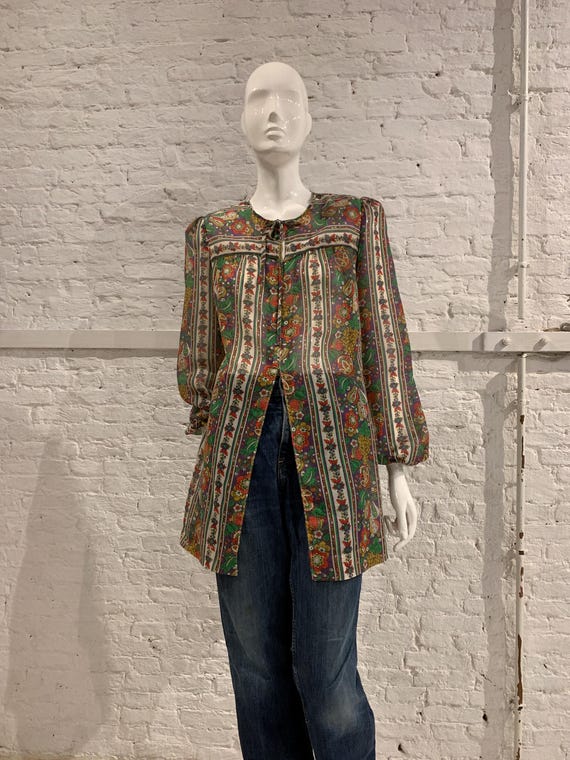 Vintage 60s/70s Dollyrockers British Boutique Floral Paisley Tunic Blouse Rare