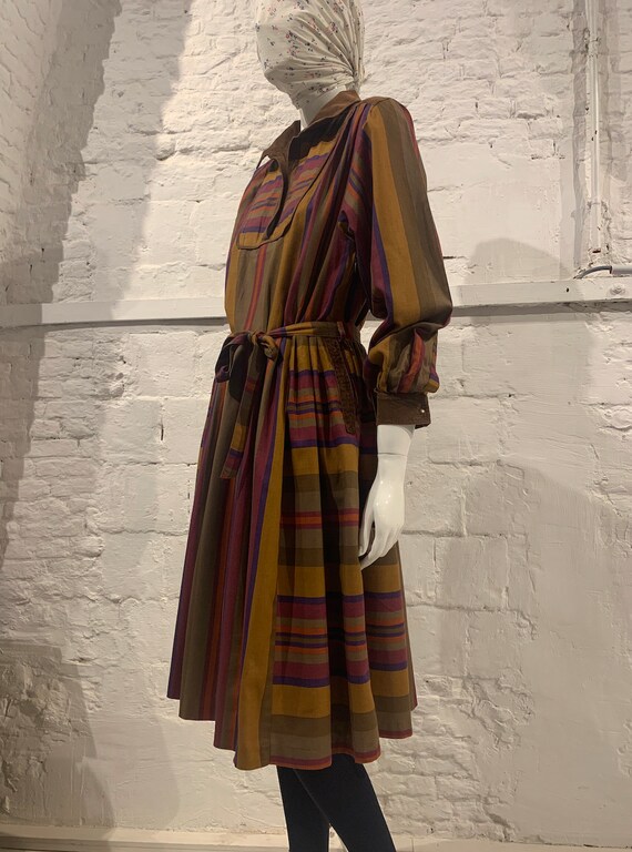 Vintage 1970s/80s cotton striped prairie dress,nee