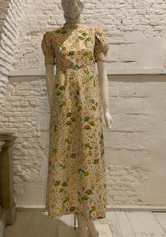 Vintage 1970s prairie cotton floral maxi dress,puf