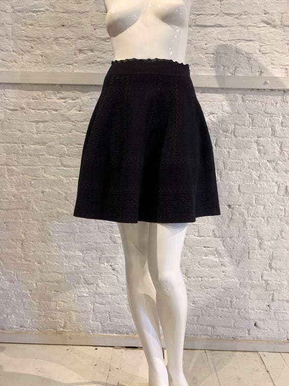Alexander McQueen, Vintage Rare Alexander McQueen Black Burgundy Jacquard Lace. Flared mini Skater skirt
