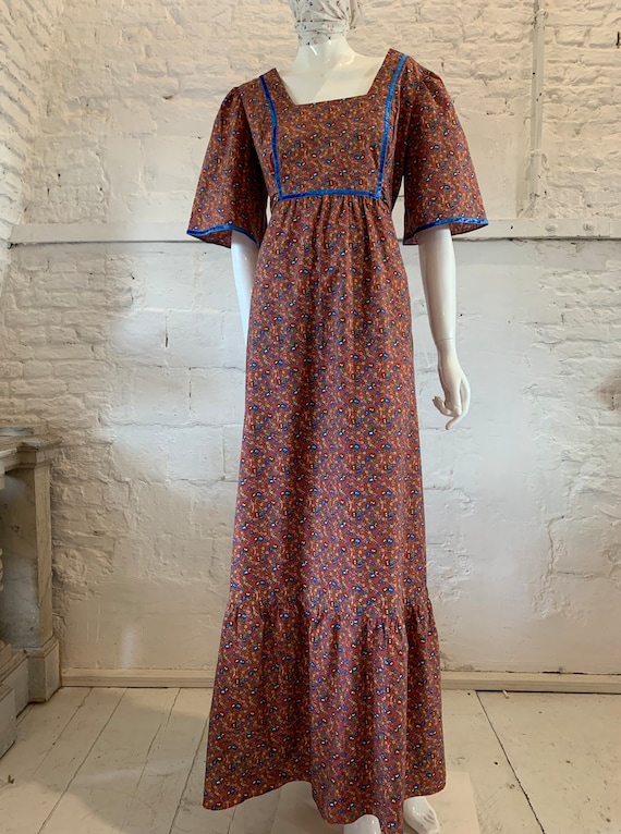 Vintage 1970s floral maxi Prairie dress, velvet tr