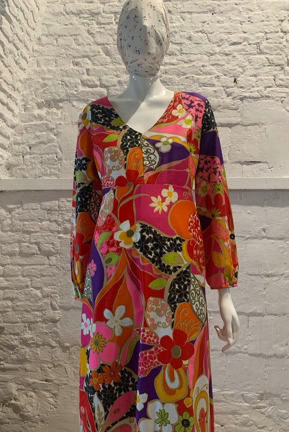Vintage 1970s maxi floral and paisley cotton dress