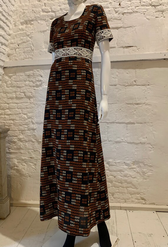Vintage 1970s geometric pattern lace maxi prairie